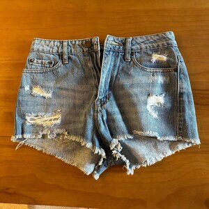 High-rise ripped denim shorts, size 28